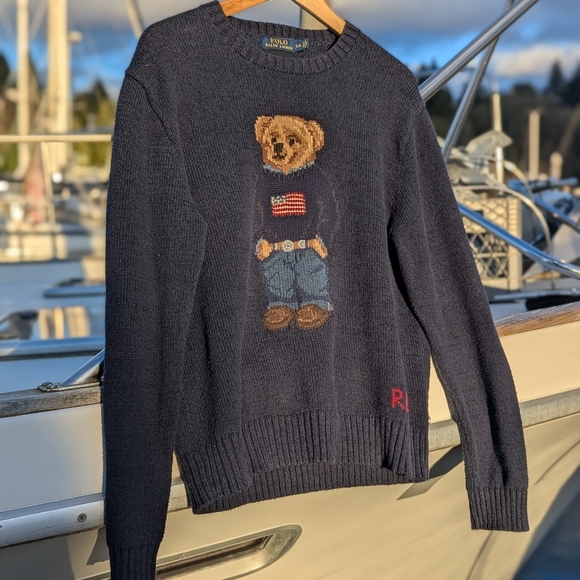 Polo Ralph Lauren | Iconic Classic Bear Crewneck Sweater Large Navy Unisex - Picture 4 of 16